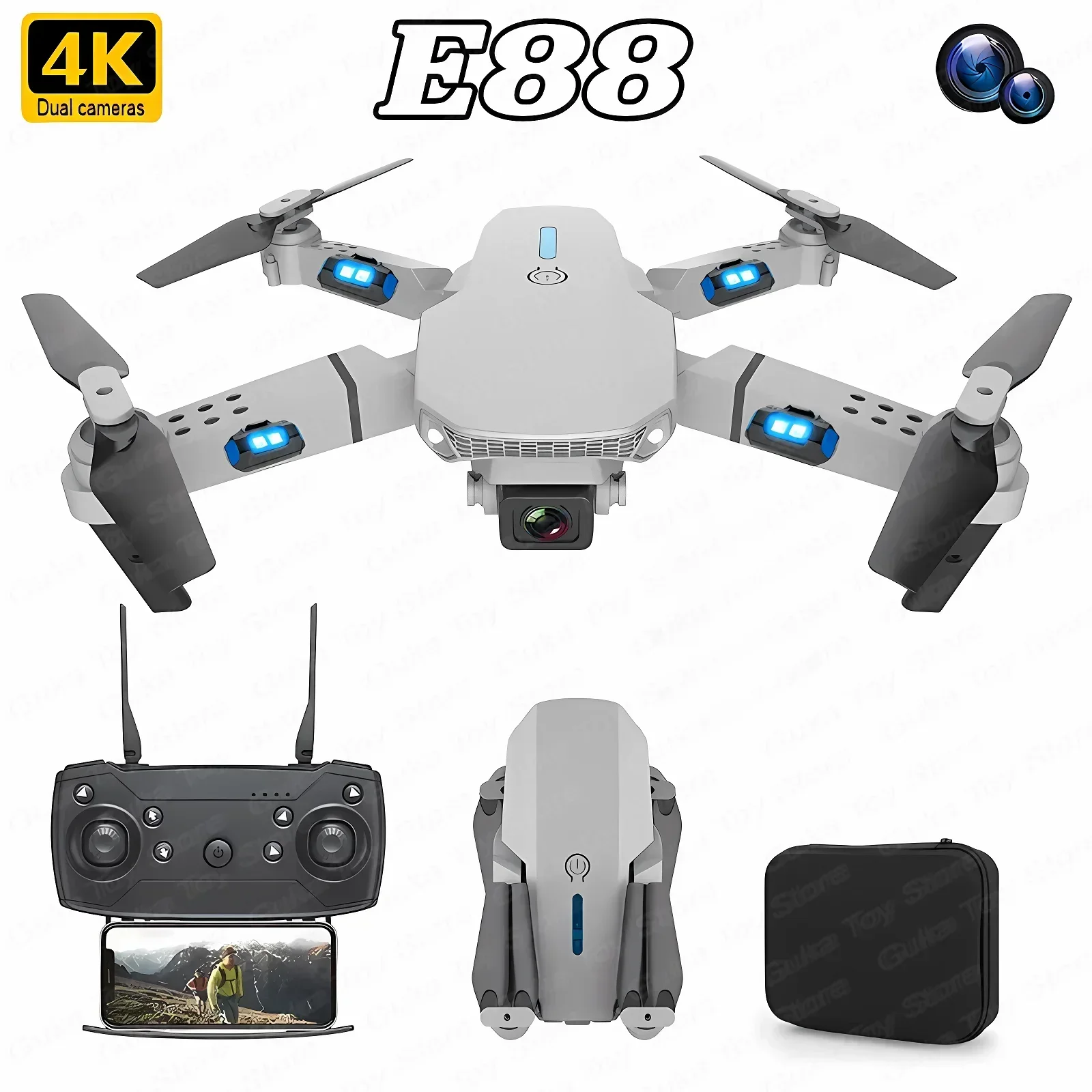 Drone Rc Cable - 折りたたみ式クワッドコプター,e88プロ広角fpv,wifi,hd,4k,1080p,カメラ,高さ保持,rc,ヘリコプターのおもちゃ,男の子へのクリスマスプレゼント