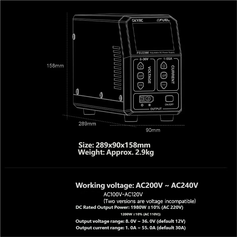 SKYRC PSU2000 1980W 調整可能な DC 電 - Drone Rc Toy のレビューと価格