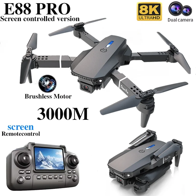 プロフェッショナルE88 PROドローン、スクリーン付き8K - Drone Rc Cable のレビューと価格