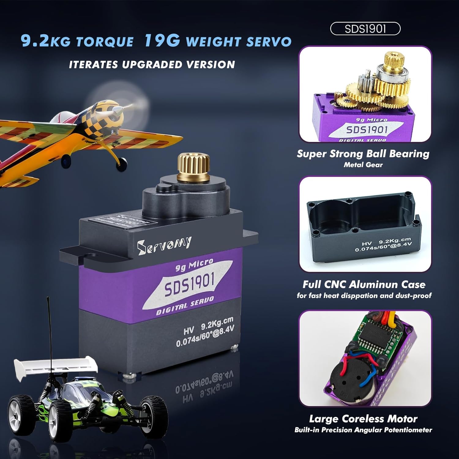 SERVOMY-SDS1901 デジタル9Gマイクロコアレス - Drone Rc Car のレビューと価格